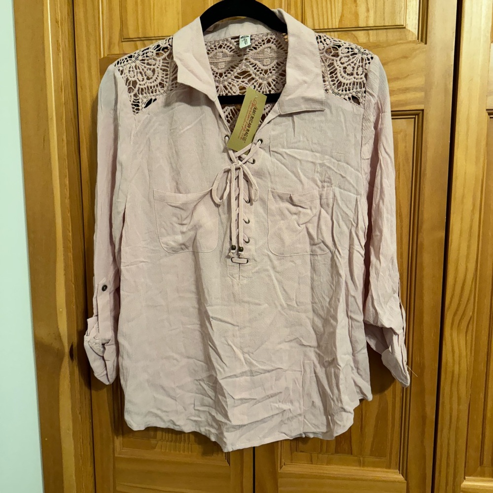 Lace-Up Light Pink Blouse